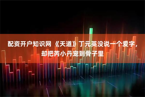 配资开户知识网 《天道》丁元英没说一个爱字，却把芮小丹宠到骨子里